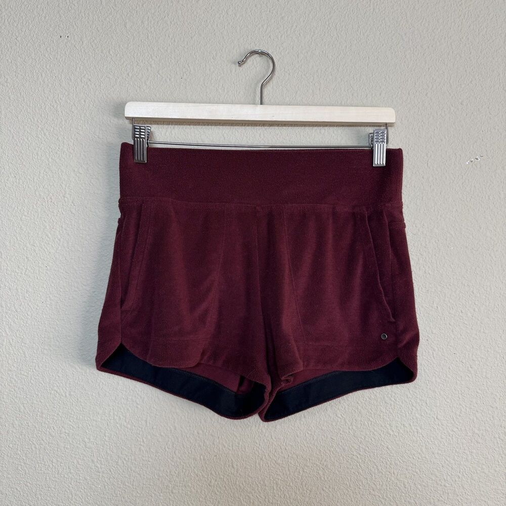 prAna Shorts Womens Small Red High Waist Organic Cotton Blend Terry Activewear
